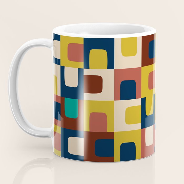 Mid Century Modern Concordance Blue Rust Mustard Geometric Pattern Coffee Mug Gallery Image 3