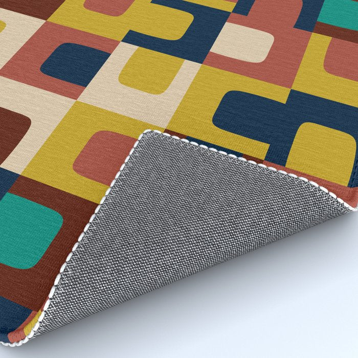 Mid Century Modern Concordance Blue Rust Mustard Geometric Pattern Rug Gallery Image 4