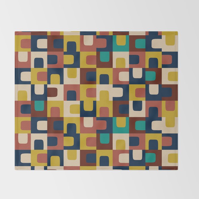 Mid Century Modern Concordance Blue Rust Mustard Geometric Pattern Throw Blanket Gallery Image 2