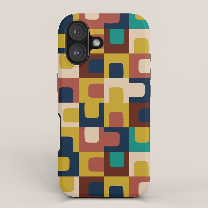Mid Century Modern Concordance Blue Rust Mustard Geometric Pattern iPhone Case Gallery Image 1