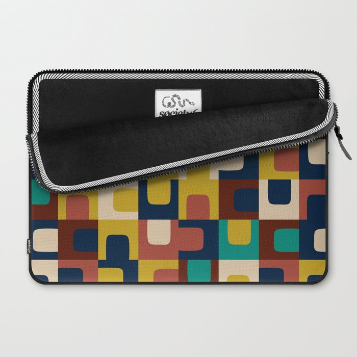 Mid Century Modern Concordance Blue Rust Mustard Geometric Pattern Laptop Sleeve Gallery Image 2
