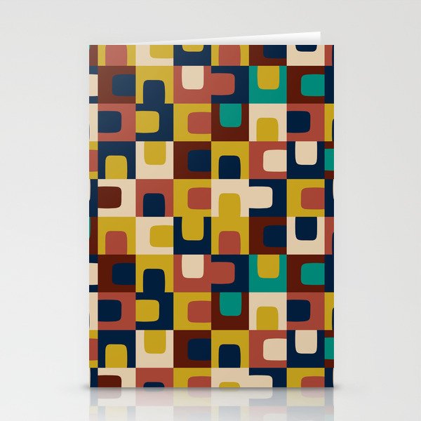 Mid Century Modern Concordance Blue Rust Mustard Geometric Pattern Stationery Card Gallery Image 2