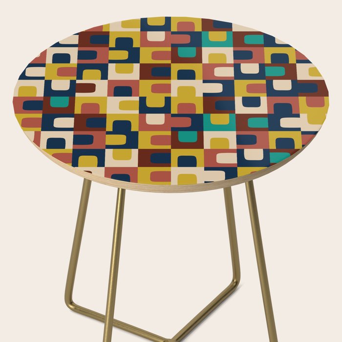Mid Century Modern Concordance Blue Rust Mustard Geometric Pattern Side Table Gallery Image 2