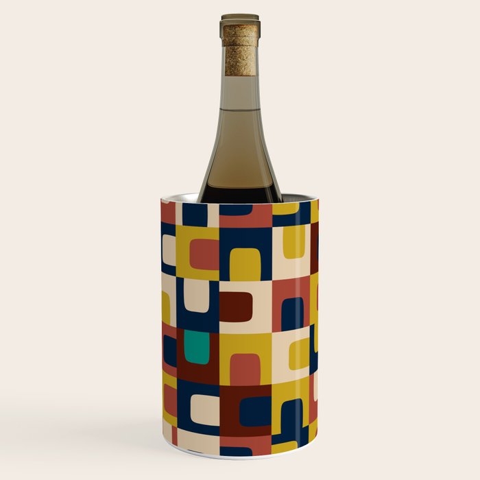 Mid Century Modern Concordance Blue Rust Mustard Geometric Pattern Wine Chiller Gallery Image 2