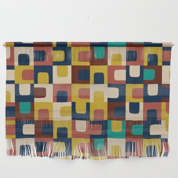 Mid Century Modern Concordance Blue Rust Mustard Geometric Pattern Wall Hanging Gallery Image 1