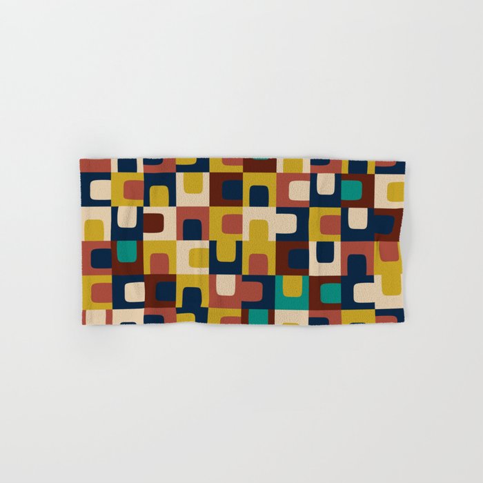 Mid Century Modern Concordance Blue Rust Mustard Geometric Pattern Bath Towel Gallery Image 1
