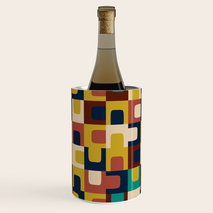 Mid Century Modern Concordance Blue Rust Mustard Geometric Pattern Wine Chiller Gallery Image 1