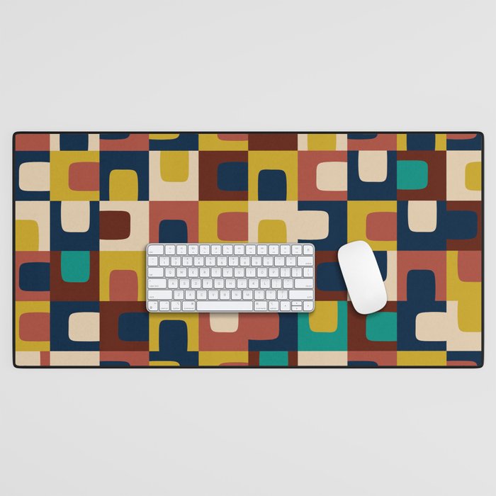 Mid Century Modern Concordance Blue Rust Mustard Geometric Pattern Desk Mat Gallery Image 1