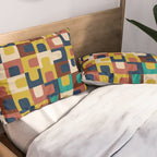Mid Century Modern Concordance Blue Rust Mustard Geometric Pattern Pillow Sham Gallery Image 2