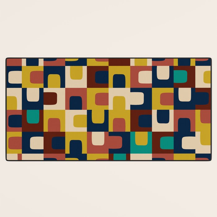 Mid Century Modern Concordance Blue Rust Mustard Geometric Pattern Desk Mat Gallery Image 3