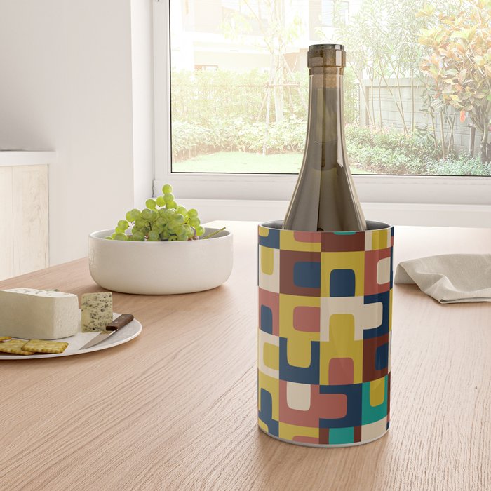 Mid Century Modern Concordance Blue Rust Mustard Geometric Pattern Wine Chiller Gallery Image 4