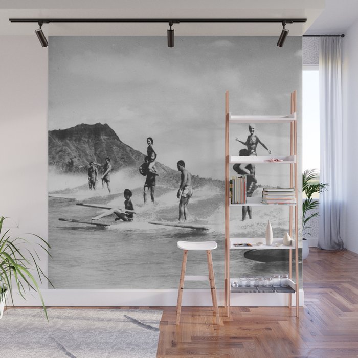 Vintage Hawaii Tandem Surfing Wall Mural