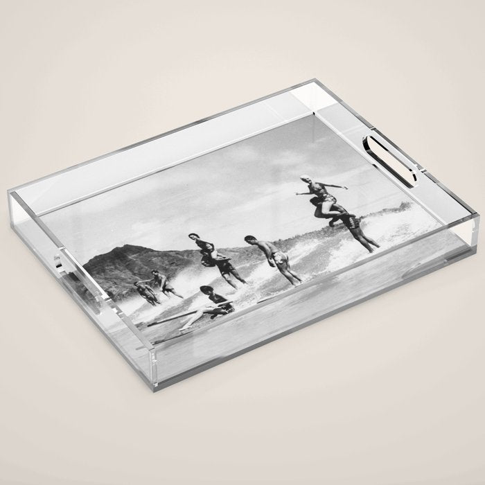 Vintage Hawaii Tandem Surfing Acrylic Tray Gallery Image 1
