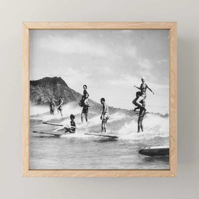 Vintage Hawaii Tandem Surfing Mini Art Print Gallery Image 1