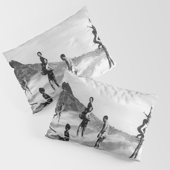 Vintage Hawaii Tandem Surfing Pillow Sham