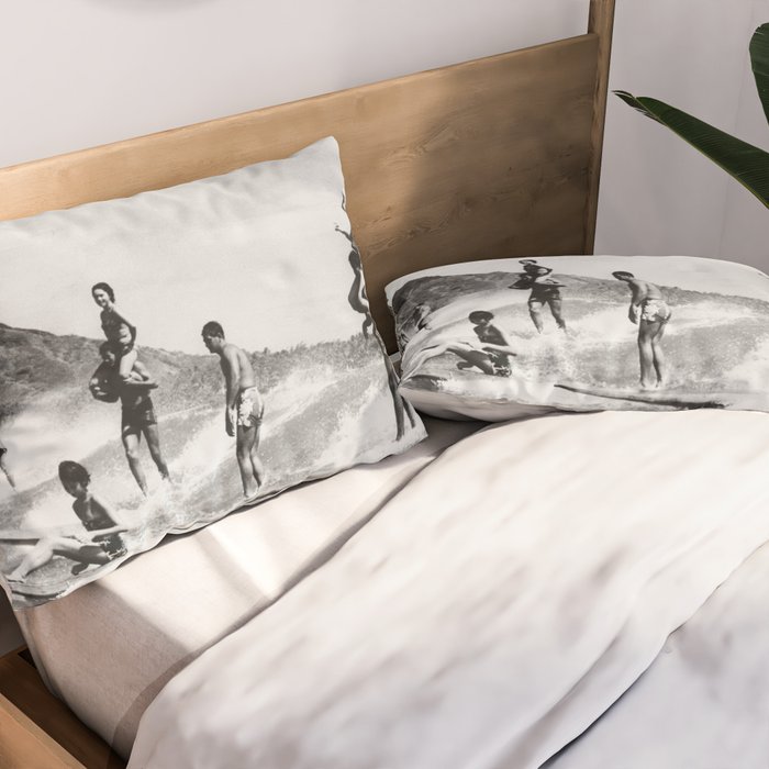 Vintage Hawaii Tandem Surfing Pillow Sham Gallery Image 2