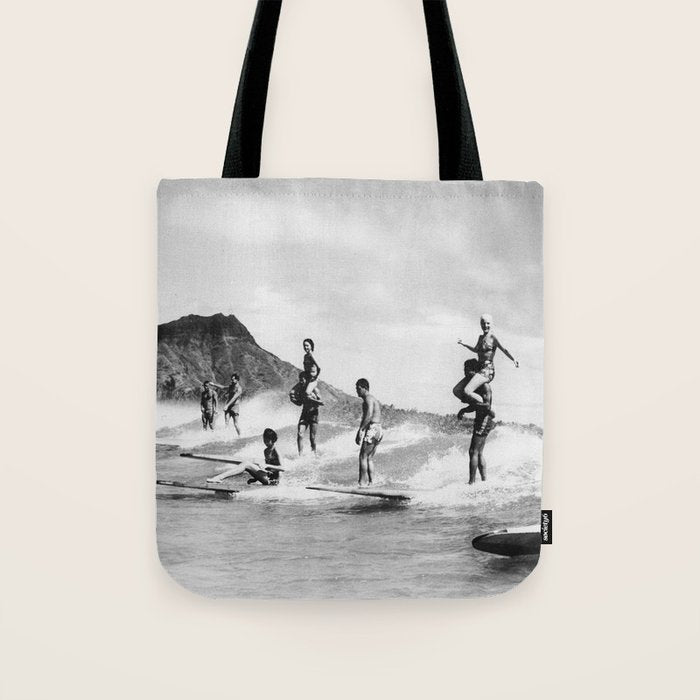 Vintage Hawaii Tandem Surfing Tote Bag Gallery Image 1