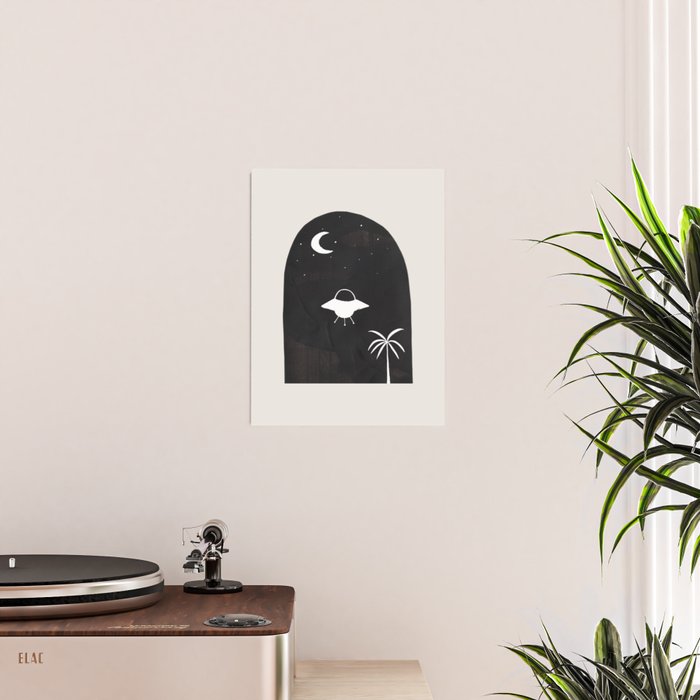 Ancient Alien Visitor Black White Minimalist Line Drawing Paper Collage by Ejaaz Haniff Poster Gallery Image 2