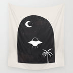 Ancient Alien Visitor Black White Minimalist Line Drawing Paper Collage by Ejaaz Haniff Wall Tapestry Gallery Image 4