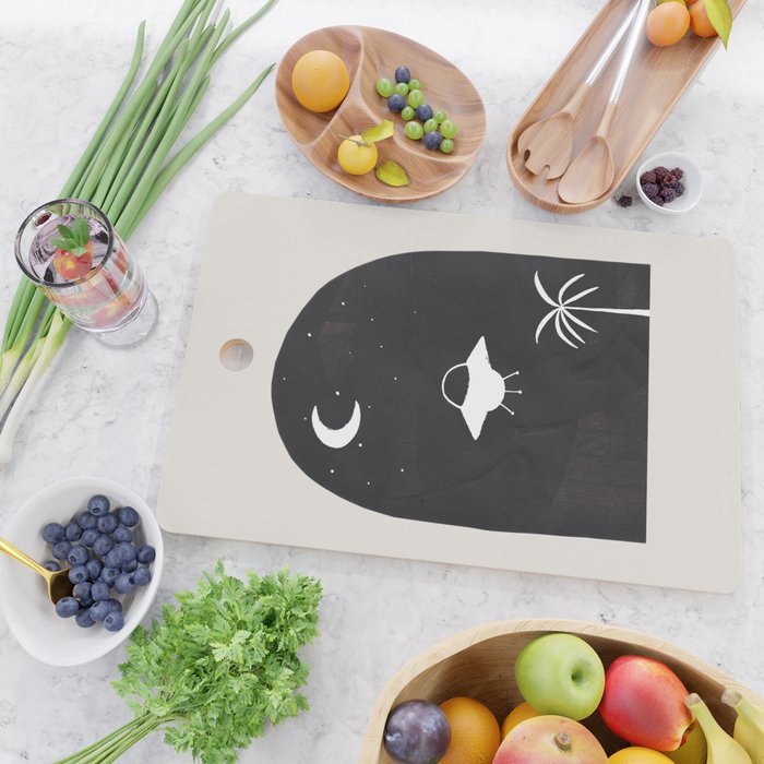 Ancient Alien Visitor Black White Minimalist Line Drawing Paper Collage by Ejaaz Haniff Cutting Board Gallery Image 2
