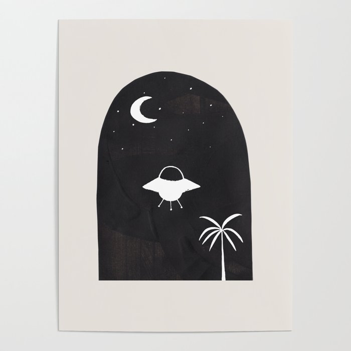 Ancient Alien Visitor Black White Minimalist Line Drawing Paper Collage by Ejaaz Haniff Poster Gallery Image 4