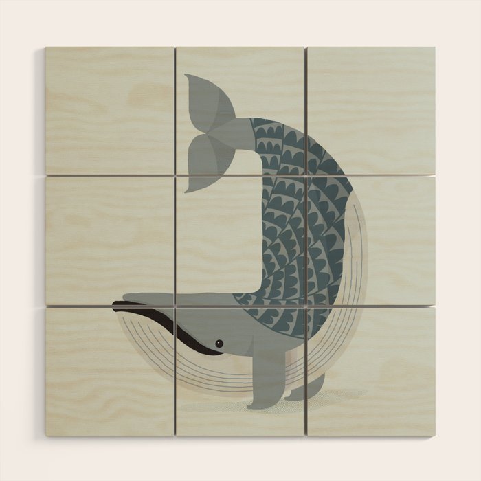 Whimsical Blue Whale Wood Wall Art Gallery Image 1