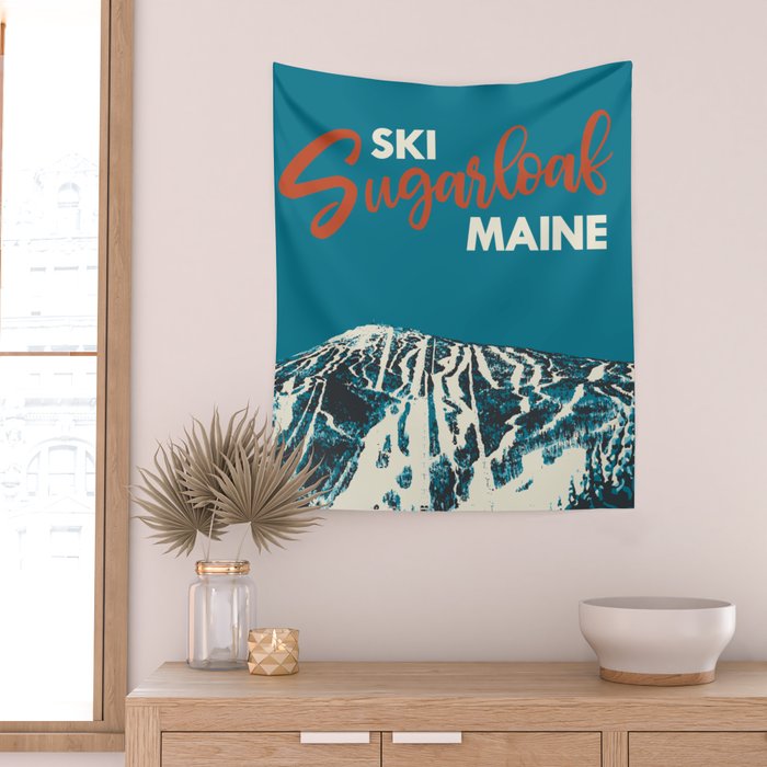 Ski Sugarloaf Maine vintage ski poster Wall Tapestry Gallery Image 2
