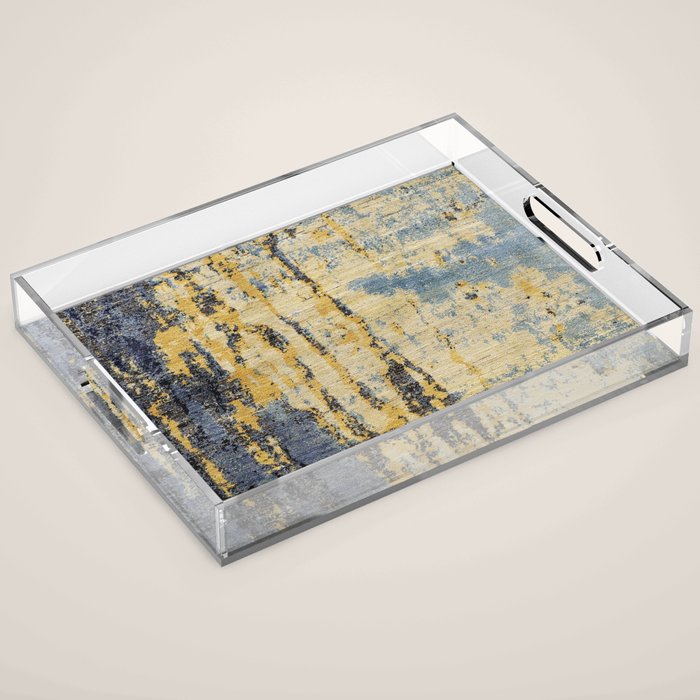 Blue Gold Oriental Rug Print Acrylic Tray Gallery Image 1