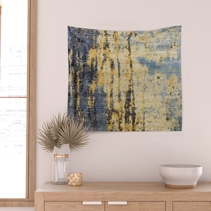 Blue Gold Oriental Rug Print Wall Tapestry Gallery Image 2
