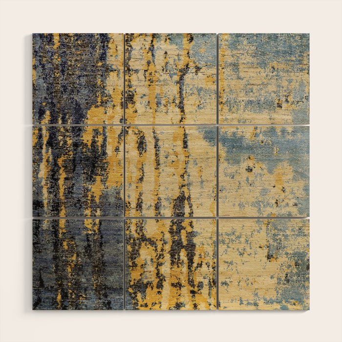 Blue Gold Oriental Rug Print Wood Wall Art Gallery Image 1