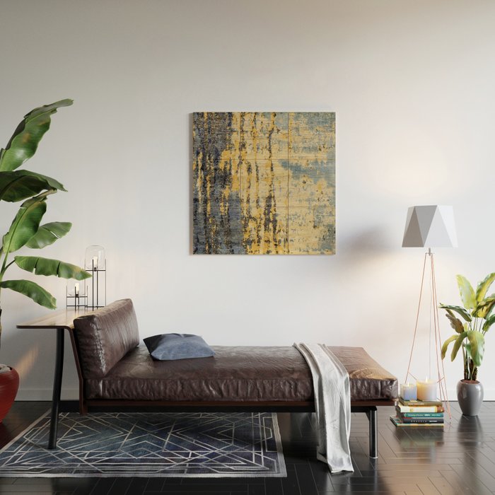 Blue Gold Oriental Rug Print Wood Wall Art Gallery Image 2