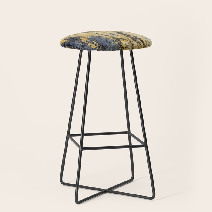 Blue Gold Oriental Rug Print Stool Gallery Image 1