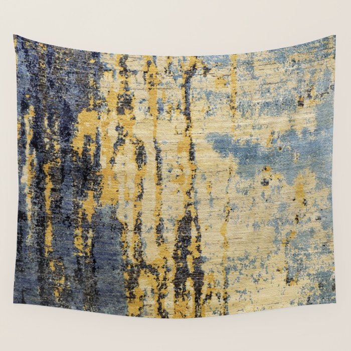 Blue Gold Oriental Rug Print Wall Tapestry Gallery Image 4