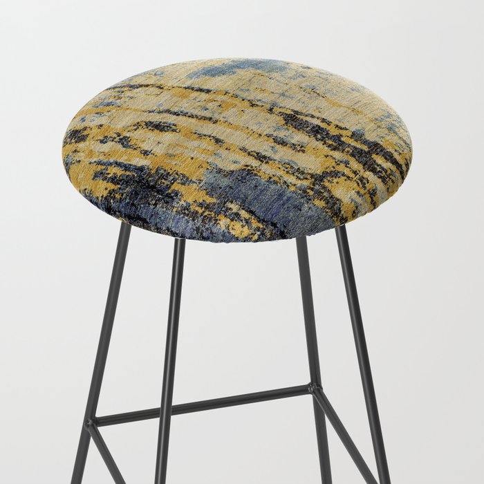 Blue Gold Oriental Rug Print Stool Gallery Image 2