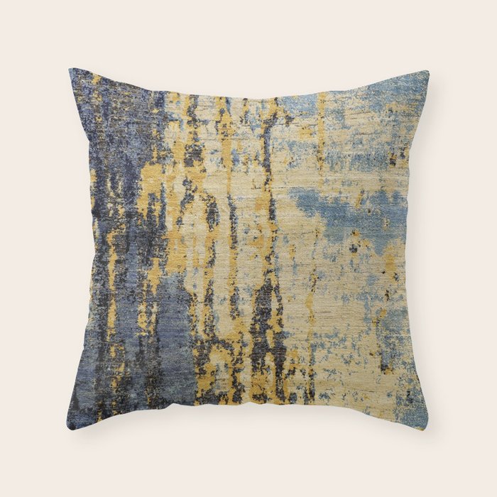 Blue Gold Oriental Rug Print Throw Pillow Gallery Image 6