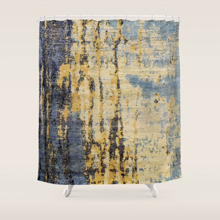 Blue Gold Oriental Rug Print Shower Curtain Gallery Image 1