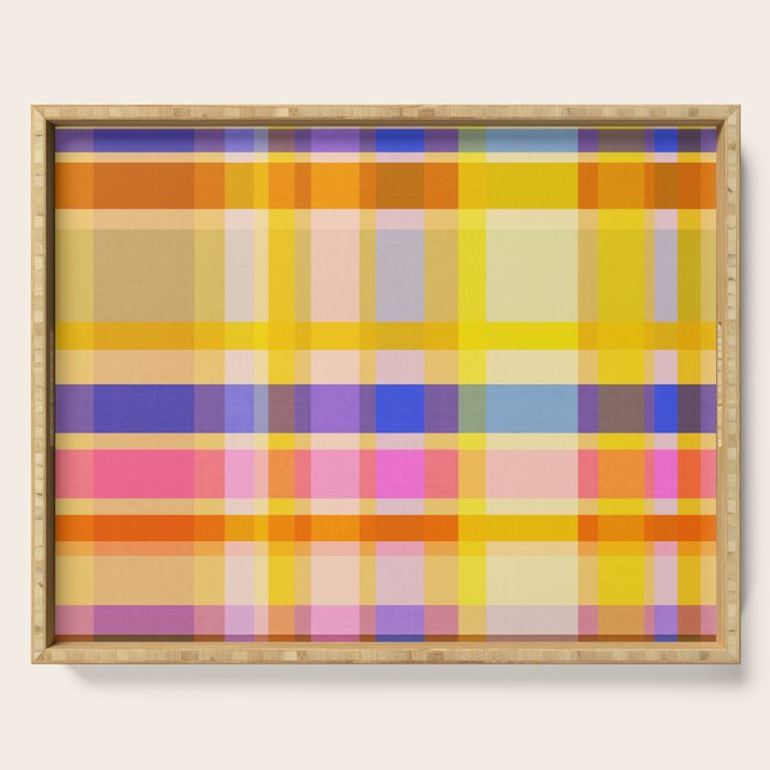 Colorful Retro Plaid Abstract Pattern - Yellow Serving Tray Gallery Image 1