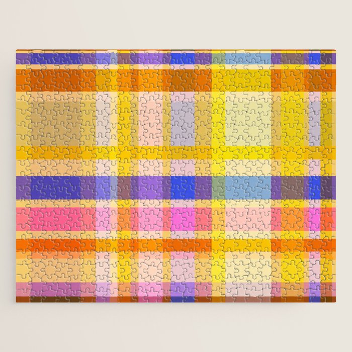 Colorful Retro Plaid Abstract Pattern - Yellow Jigsaw Puzzle Gallery Image 1
