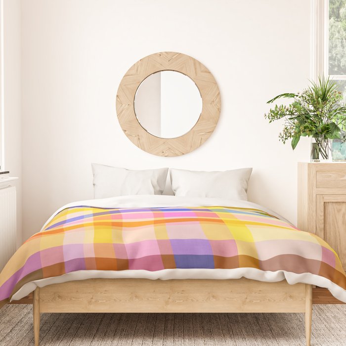 Colorful Retro Plaid Abstract Pattern - Yellow Duvet Cover Gallery Image 3