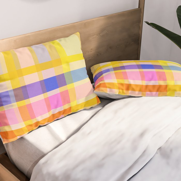 Colorful Retro Plaid Abstract Pattern - Yellow Pillow Sham Gallery Image 2