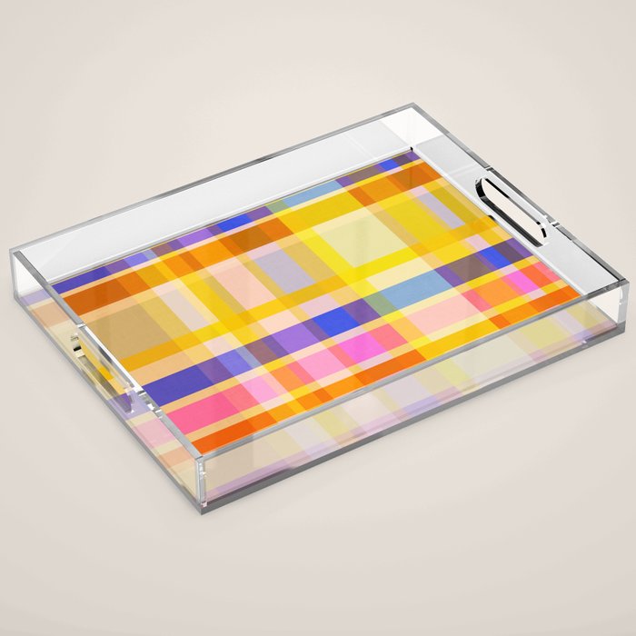 Colorful Retro Plaid Abstract Pattern - Yellow Acrylic Tray Gallery Image 1