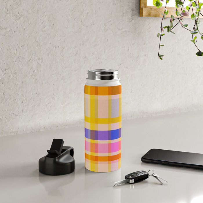 Colorful Retro Plaid Abstract Pattern - Yellow Water Bottle Gallery Image 4