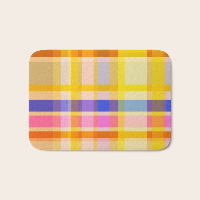 Colorful Retro Plaid Abstract Pattern - Yellow Bath Mat Gallery Image 1