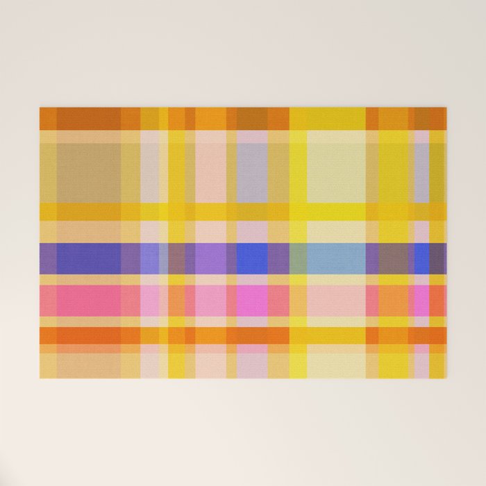 Colorful Retro Plaid Abstract Pattern - Yellow Welcome Mat Gallery Image 1