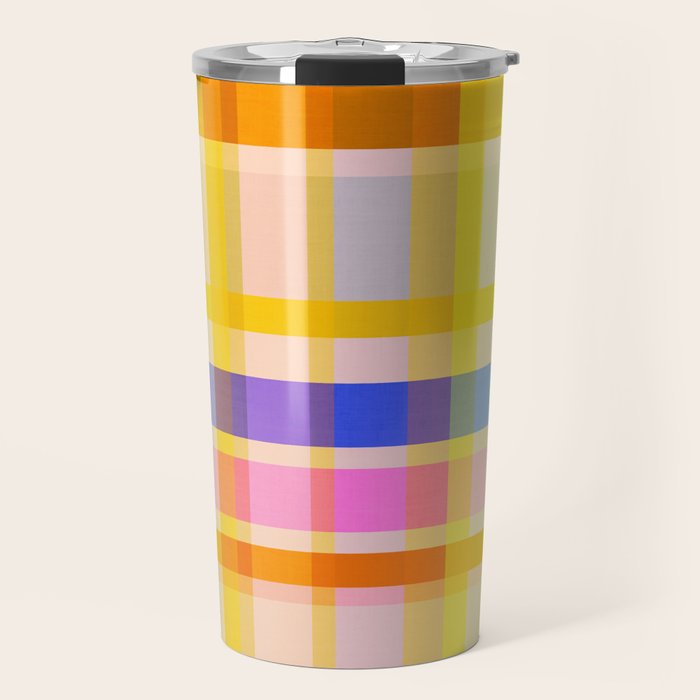 Colorful Retro Plaid Abstract Pattern - Yellow Travel Mug Gallery Image 1