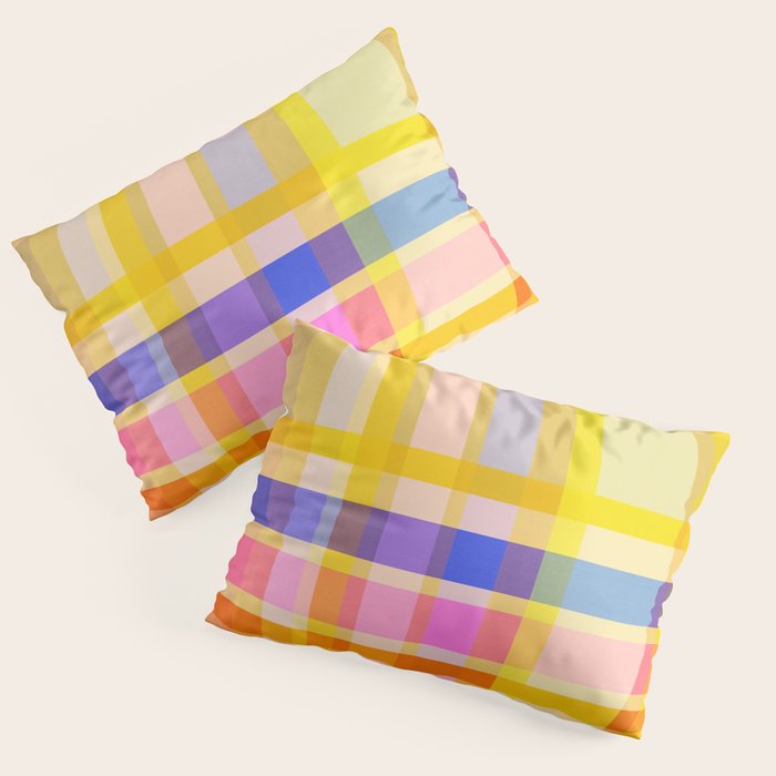 Colorful Retro Plaid Abstract Pattern - Yellow Pillow Sham Gallery Image 3