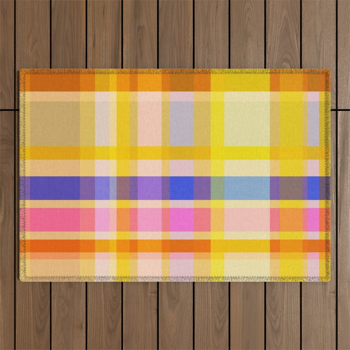 Colorful Retro Plaid Abstract Pattern - Yellow Outdoor Rug Gallery Image 1