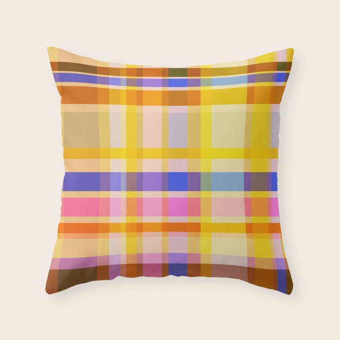 Colorful Retro Plaid Abstract Pattern - Yellow Throw Pillow Gallery Image 6