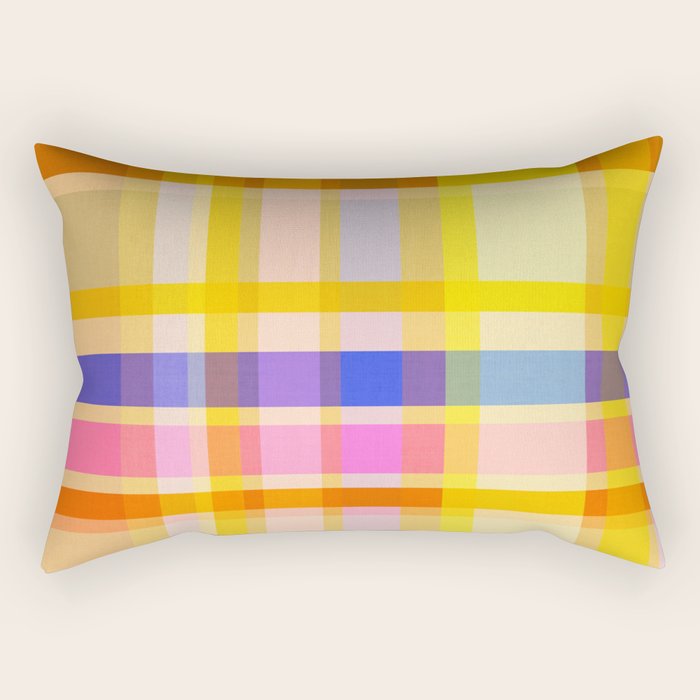 Colorful Retro Plaid Abstract Pattern - Yellow Rectangular Pillow Gallery Image 2