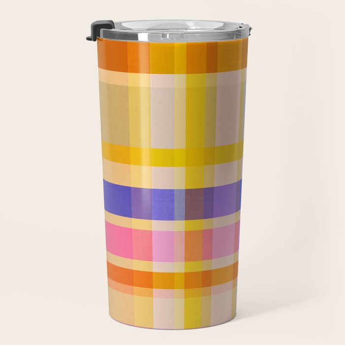 Colorful Retro Plaid Abstract Pattern - Yellow Travel Mug Gallery Image 3
